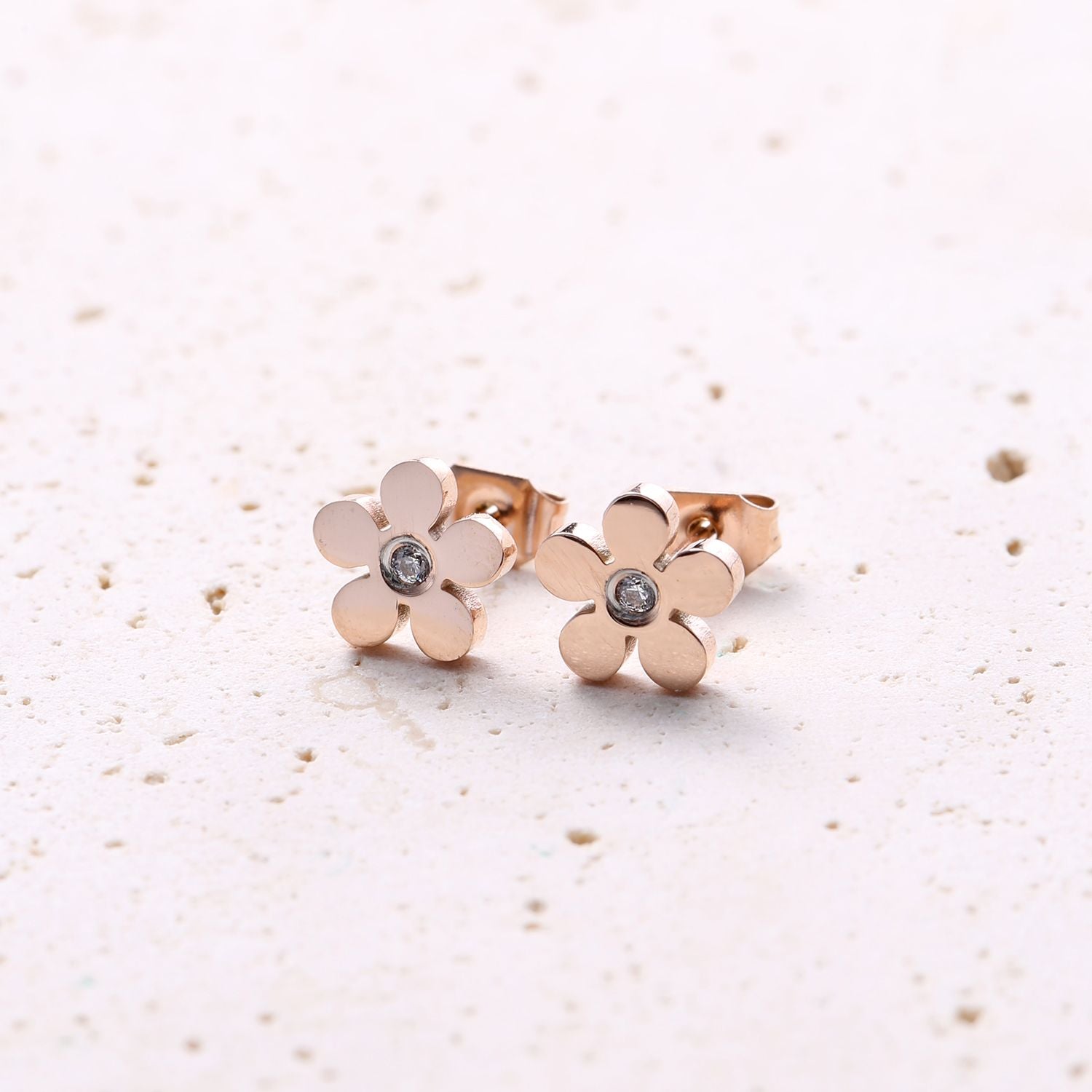 Pendientes Botón Forget-Me-Not en Oro Rosa